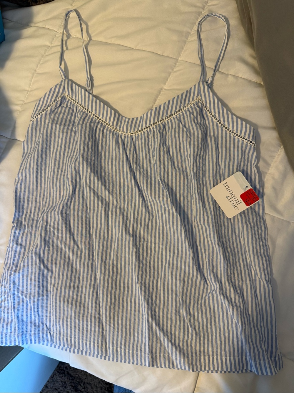 Light Blue and White Striped Women’s Camisole Sleep Tank Top